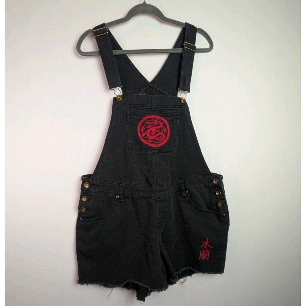 Disney Mulan Hot Topic Womens 1 Black Bibs Pocket Shortalls Overalls Mushu China